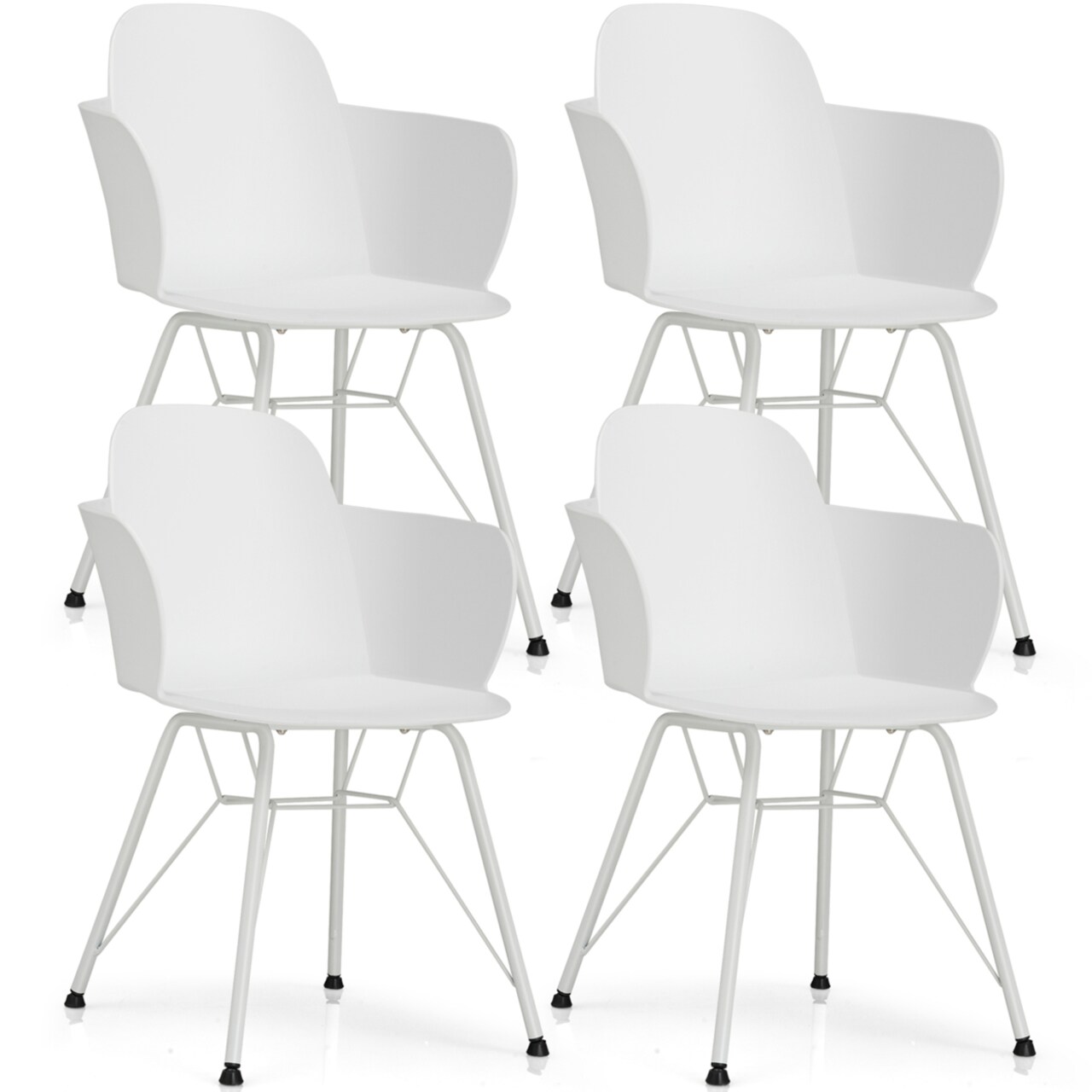 Gymax 4PCS Modern Dining Chair Plastic Arm Chair Office Home w/ Metal Legs White